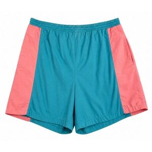 Vintage Casual Isle Colorblock Athletic Shorts XL Teal Pink Retro Gym Beach